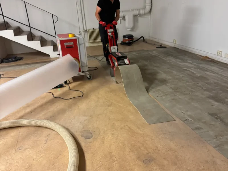 mapefloor-pu-461-slipning-underlag Rivning av befintlig korkmatta inför Mapefloor Comfort AL